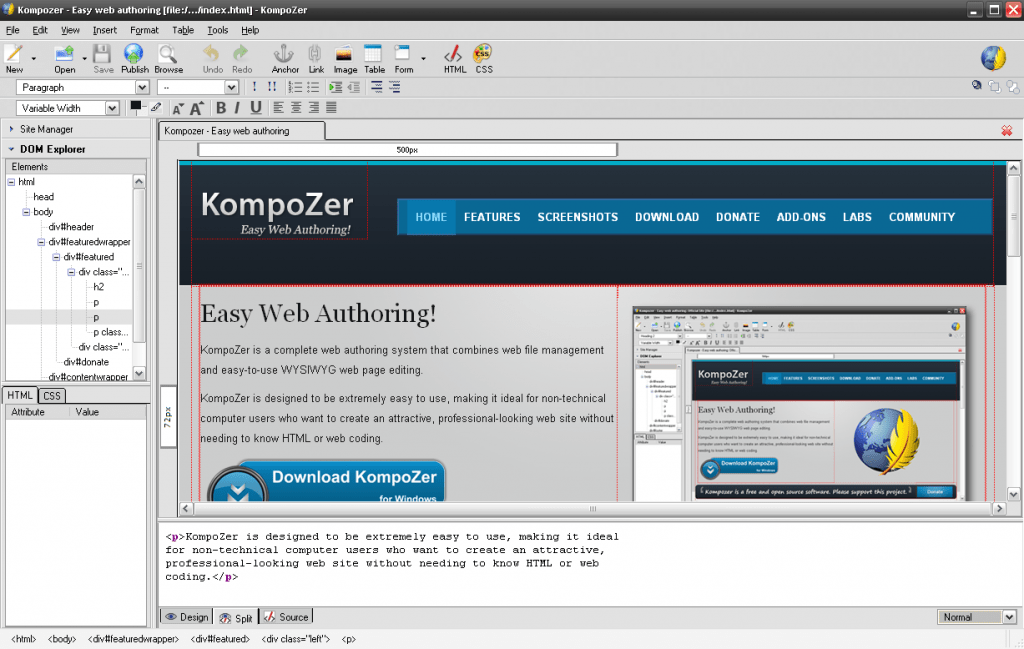 KompoZer Interface